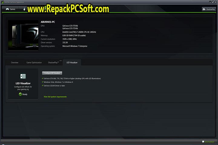 NVIDIA GeForce Experience v3.21.0.336 Free Download